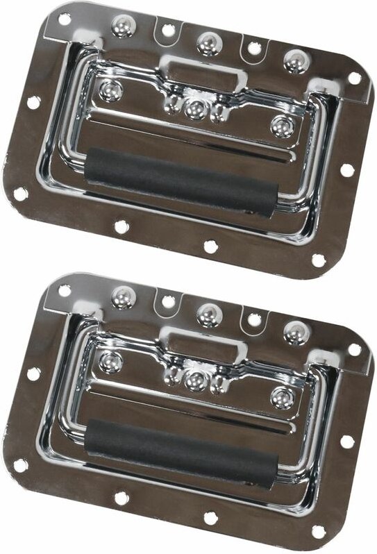 Thumbnail - 14992-09 Klappgriff Einbauschale 2er Set, verzinkter Stahl, Gefedert, 10-Loch, 16 x 10,7 cm, silber - HMF