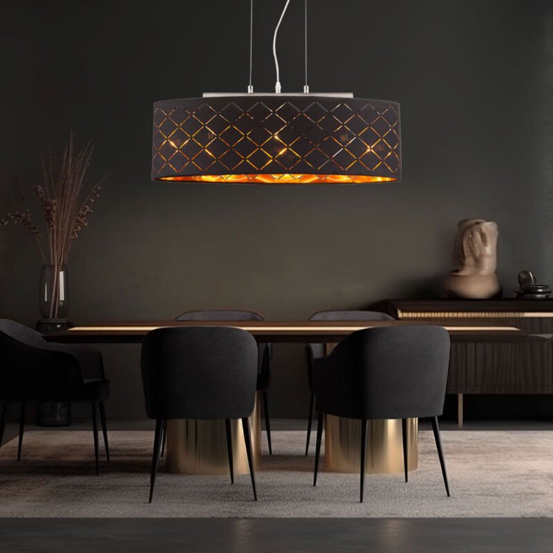Hängelampe Pendellampe Esstischleuchte Wohnzimmerlampe schwarz gold Stof H 140cm