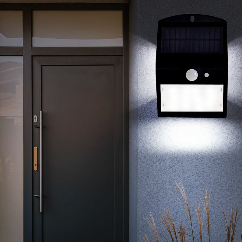 Wandlampe Wandleuchte Hauswandleuchte Solarlampe Solarleuchte, IP44 Wetterfest Bewegungsmelder Akku, schwarz, led 1,5W 2...