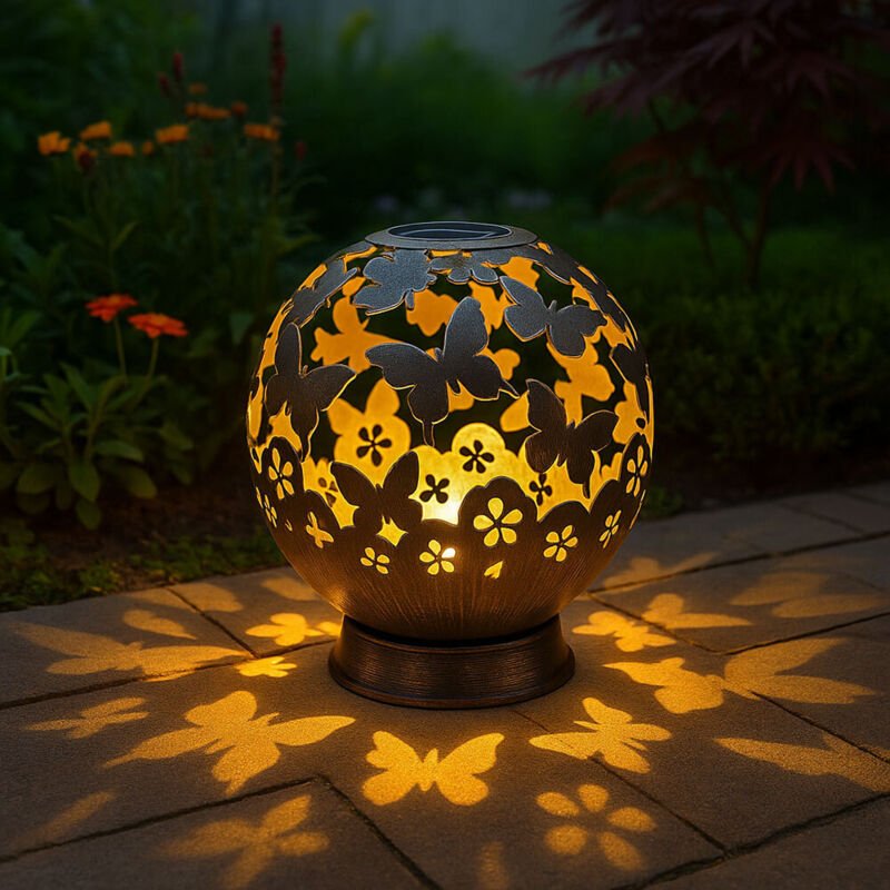 Solarlampen für Außen Balkon Deko Gartendeko Metall Solarleuchte Outdoor, Schmetterling Blumen Design, schwarz, led, DxH...