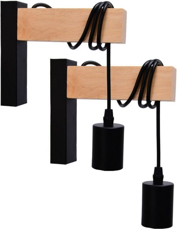 Arum Lighting - Set mit 2 Wandleuchten Potence norfolk Schwarz und Holz E27 Innen