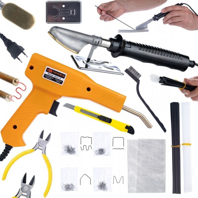Rosfix Set Kunststoffschweißgerät & Heißluft-Lötkolben – 750 °C, 230 V, 50 W 200 Klammern, Netz & PP-Stäbe Für Auto, DIY...