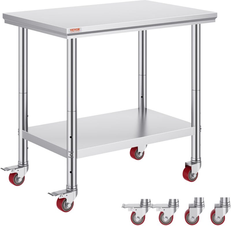 Arbeitstisch 91 x 60 x 85 cm Edelstahl Catering Arbeitstisch Belastbarkeit 160 kg, Lebensmittel Zubereitungstisch mit Na...