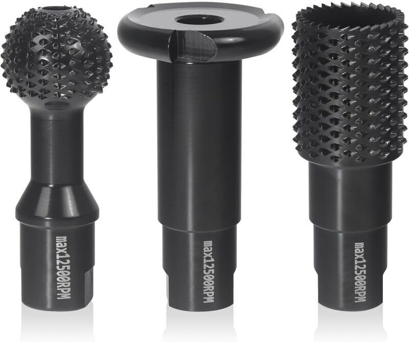 Set mit 3 Holzbearbeitungswerkzeugen – Schleifscheiben, Fräser, Hohlbeitel und Meißel für 115/125-mm-Winkelschleifer – S...