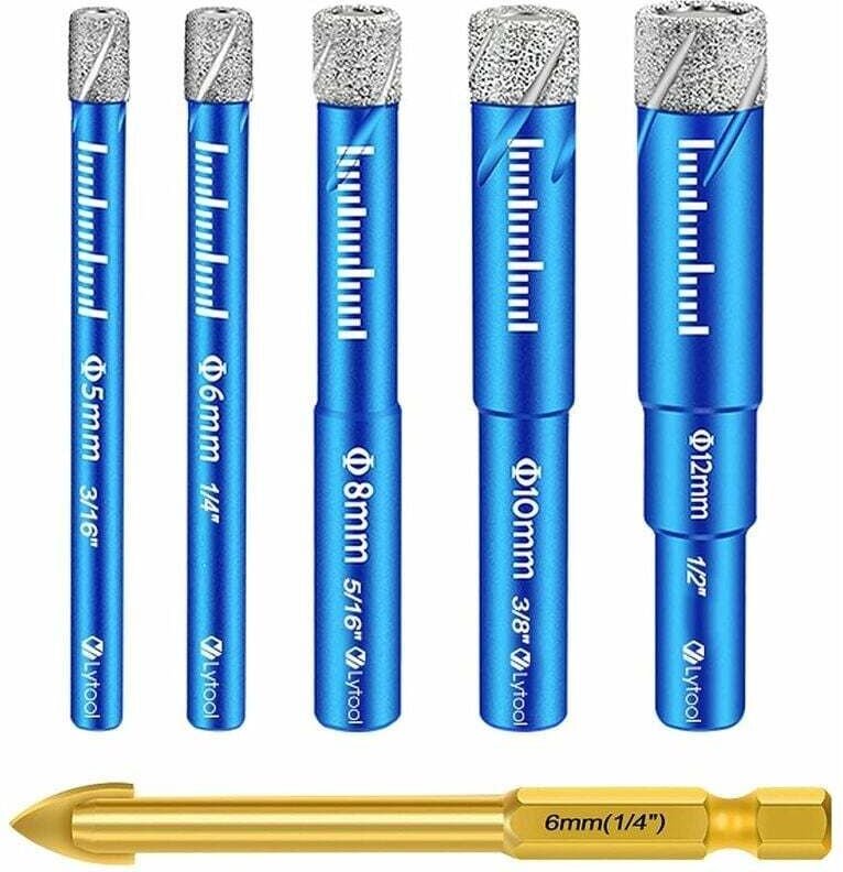 Juego de brocas para azulejos, brocas de diamante para cerámica de 5, 6, 8, 10 y 12 mm, brocas para metal de 6 mm, broca...