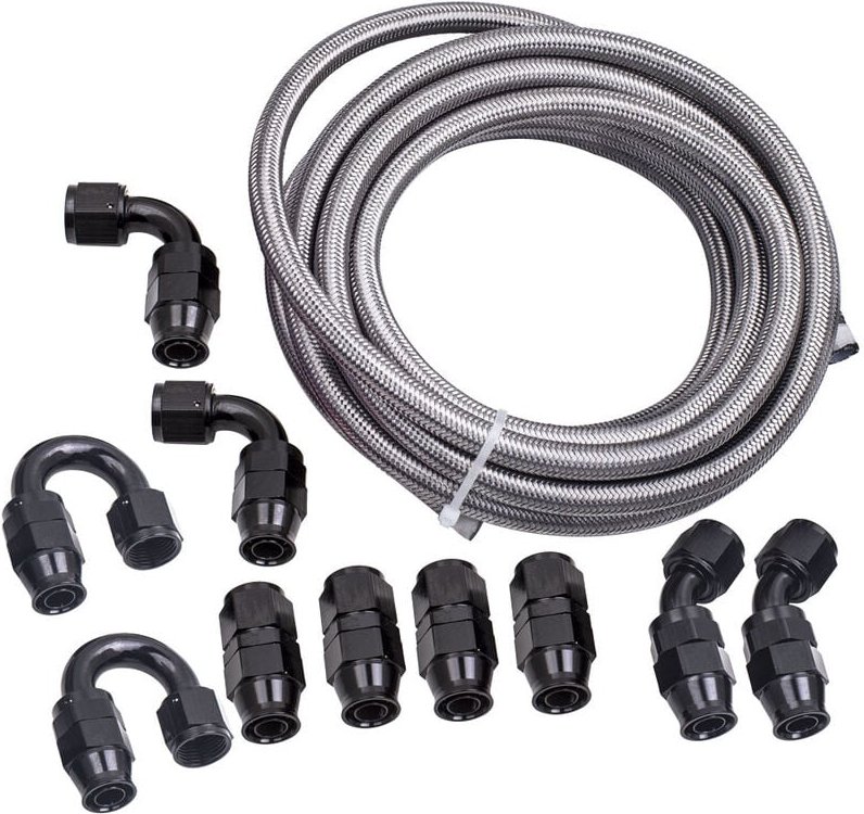 Thumbnail - 10AN AN10 Edelstahl ptfe Kraftstoffleitung 20FT Fitting Schlauchsatz Schwarz1X 10AN AN10 Nylon Stahl geflochtene lkrafts...