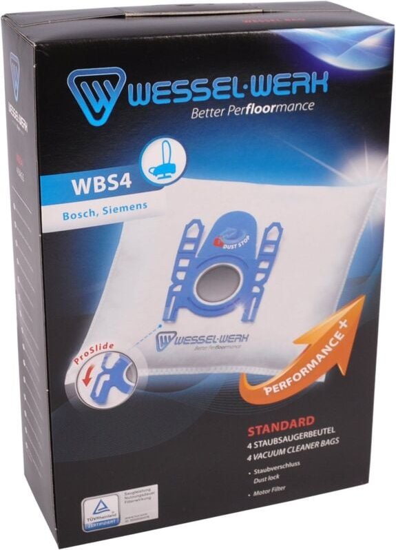 4 x WBS4 = Swirl S73 Staubsaugerbeutel für Bosch und Siemens mit Staubverschluss