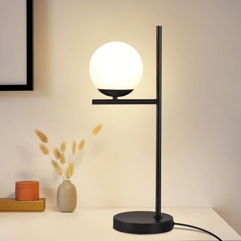 Thumbnail - Tischlampe Wohnzimmer Industrial Nachttischlampe - Schwarz E27 Tischleuchte Modern Glas Design Nachttischleuchte Vintage...