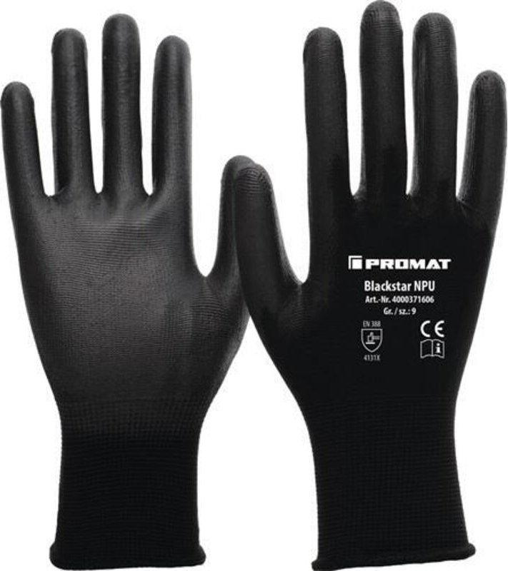 Handschuhe Blackstar npu Gr.7 (m) schwarz Nylon mit Polyurethan en 38 - Promat