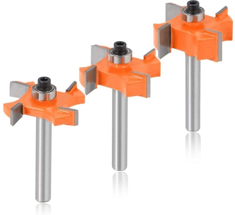 Sollbry - 3-teiliger 8-mm-Schaft-Zungen- und Schlitzfräser, T-förmiger Holzbearbeitungsfräser mit Lagersatz, 4 Zähne, Ho...