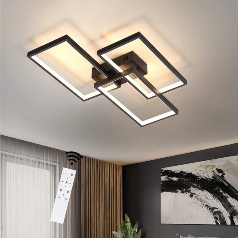 Deckenlampe led Deckenleuchte dimmbar mit Fernbedienung 63W Schwarze Wohnzimmerlampe aus Metall Modern-Design für Schlaf...