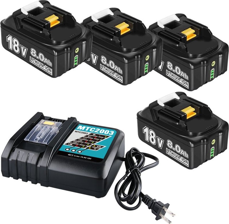 Pdstation - 4er-Pack 18 v 8 Ah Ersatzakkus, kompatibel mit 3 a DC18RC-Ladegerät, kompatibel mit Makita 18 Volt Akku BL18...