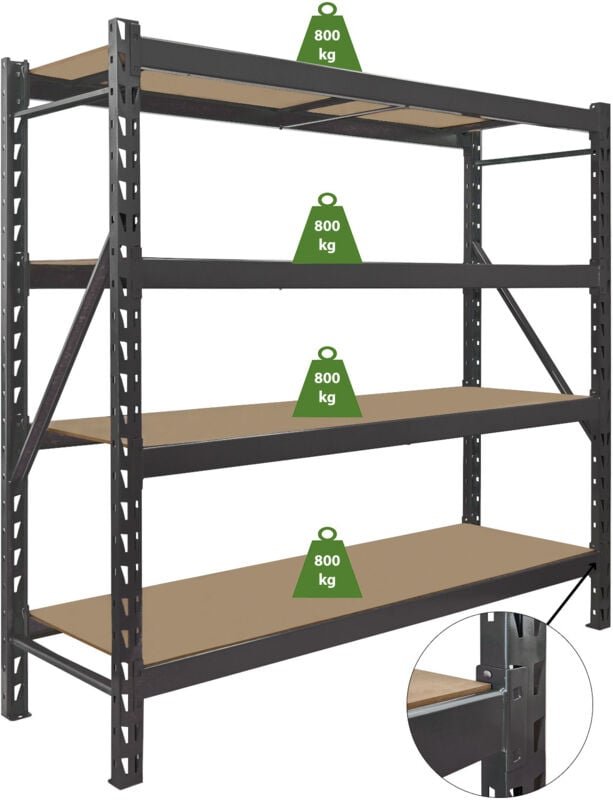 Schwerlastregal Emil 180x190x60 cm 3200 kg aus Stahl Stecksystem 4 Fachböden Pickregal Lagerregal