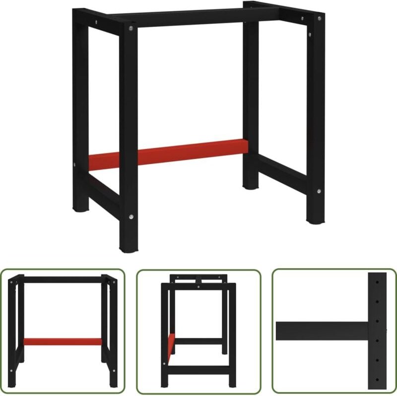 Thumbnail - The Living Store Werkbankgestell Metall 80x57x79 cm Schwarz und Rot - Tischbein Gestell - Metallgestell - Werkstattgeste...