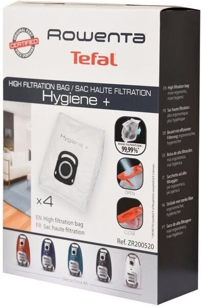 Set von 4 hohen Filtration + Staubbeutel Hygiene + für Rowenta Schlittensaugerreiniger Ref. : ZR200520
