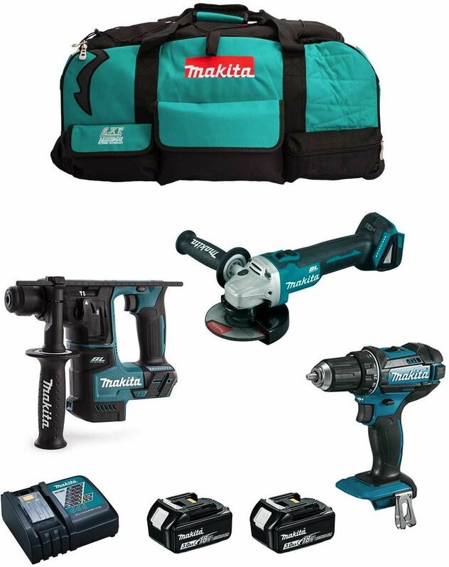 Thumbnail - Makita - Kit MPK18323A (DGA504 + DDF482 + DHR171 + 2 x 3,0 Ah + DC18RC + LXT600)