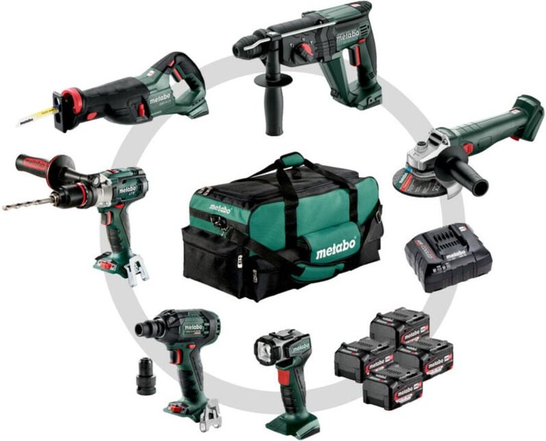 Metabo Akku Combo Set Bauhandwerk 6.1, SB 18 LTX Impuls + KH 18 LTX 24 + W 18 L 9-125 Quick + ASE 18 LTX + SSW 18 LTX 30...