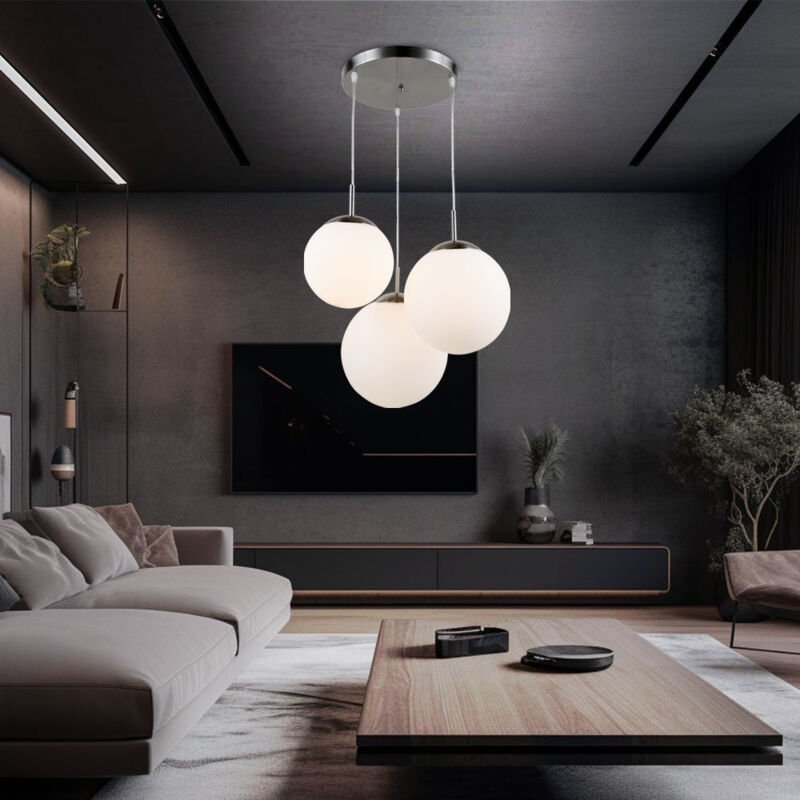 Hängelampe Wohnzimmerleuchte Kugel Pendelleuchte Glas mit unterschiedlich großen Lampenschirmen, Metall, 3x led 8 w 806l...