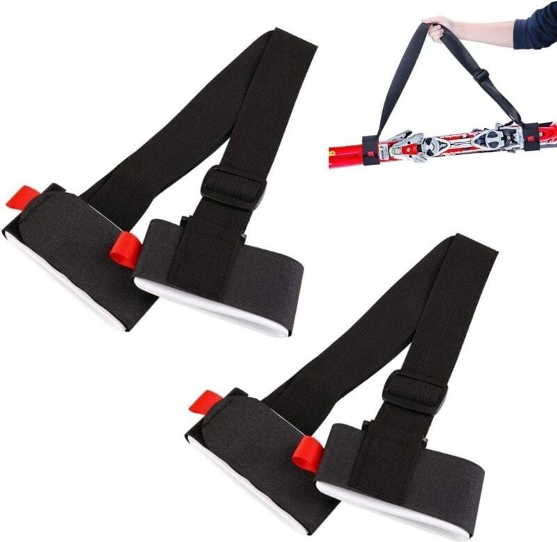 2 correas portaesquís negras ajustables para muñecas con hebilla acolchada para niños y adultos.