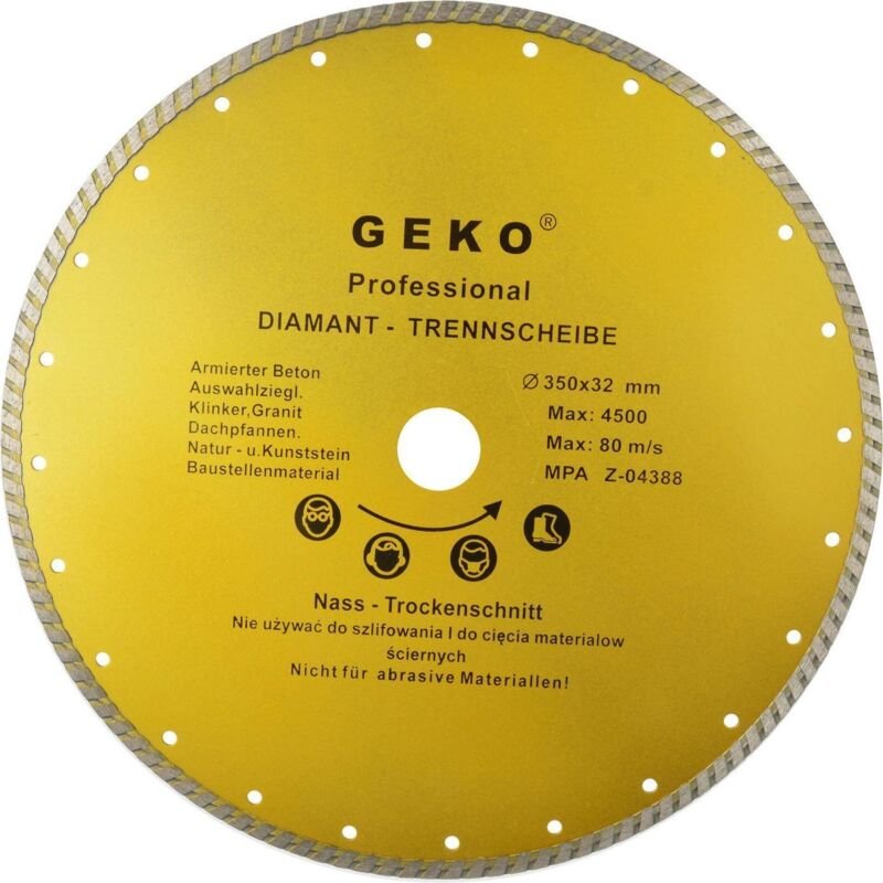 Geko Turbo Diamanttrennscheibe Silber 350 mm Professionell