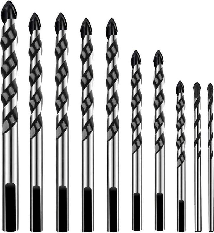 10-teiliges Hartmetall-Steinbohrer-Set für Metall, Stahl, Keramikfliesen, Porzellan, Beton, Ziegel, Kunststoff und Holz ...