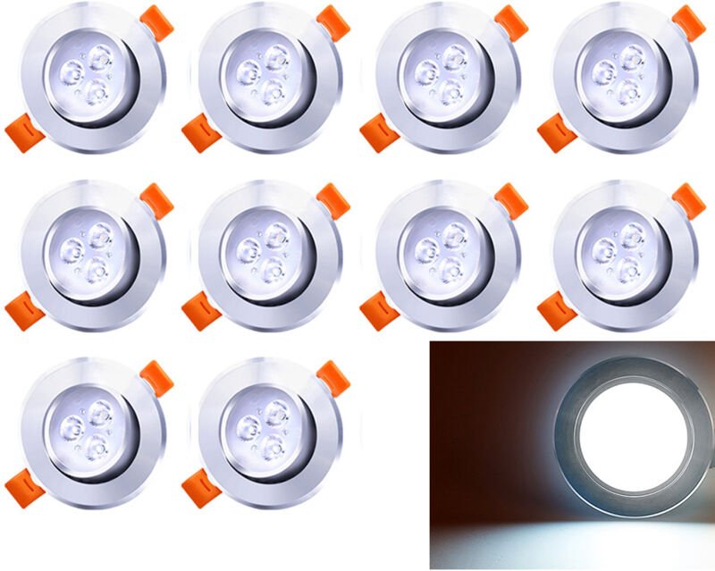 Jiubiaz LED Einbauleuchte 3W schwenkbar Deckenstrahler 85mm für Küche Bad Wohnzimmer Kaltweiß 6500K 10 Stück