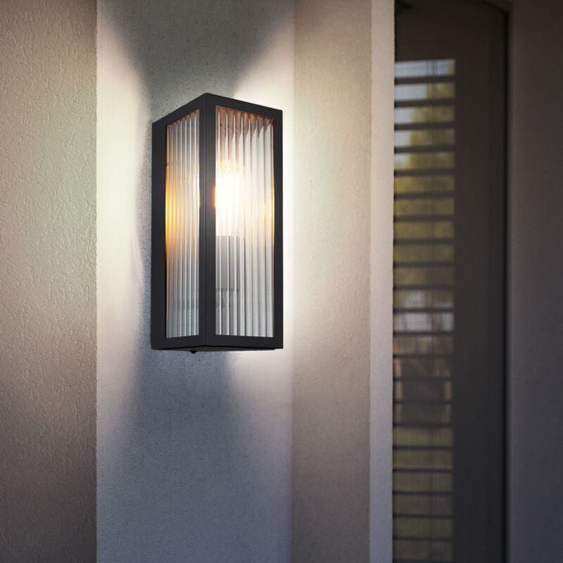 Led Außenwandlampe Fassadenleuchte Haustürlampe Wandleuchte schwarz Terrassenlampe, Glas satiniert klar, 7W 806lm warmwe...