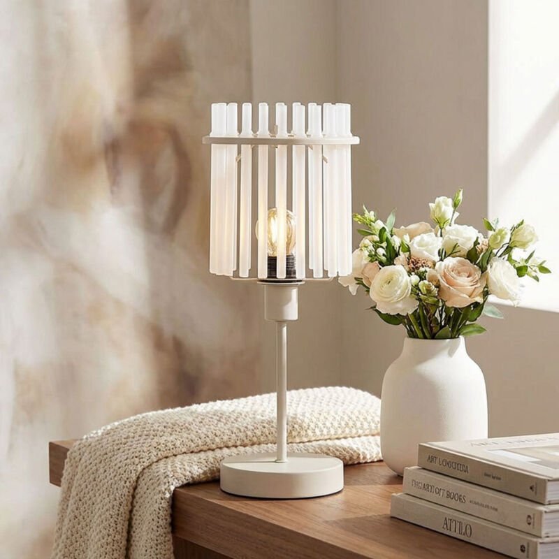 LED Tischlampe Tischleuchte Nachttischlampe Glasstäbe Schlafzimmerlampe sandfarben satiniert, 1x LED 6W 700Lm warmweiß, ...