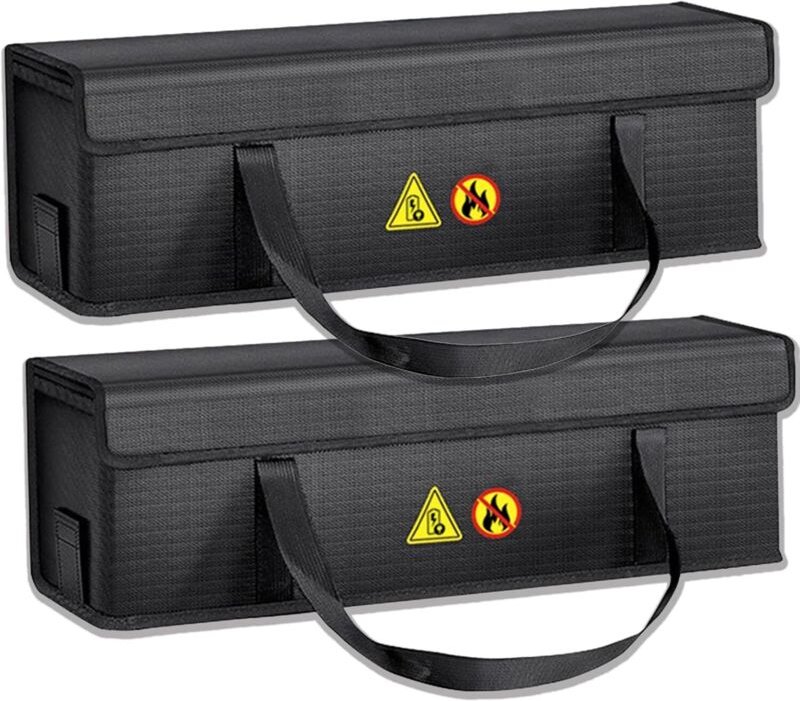 Set mit 2 E-Bike-Akkutaschen – Wasserdicht und explosionsgeschützt – Feuerfest bis 2300 °C – 6-lagig – Für Aufbewahrung ...