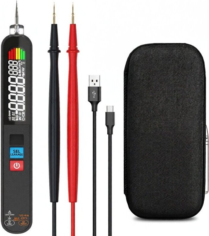 Multimetro portatile 2 in 1 e penna per test elettrici, 6000 conteggi, schermo LCD digitale a colori con funzioni profes...