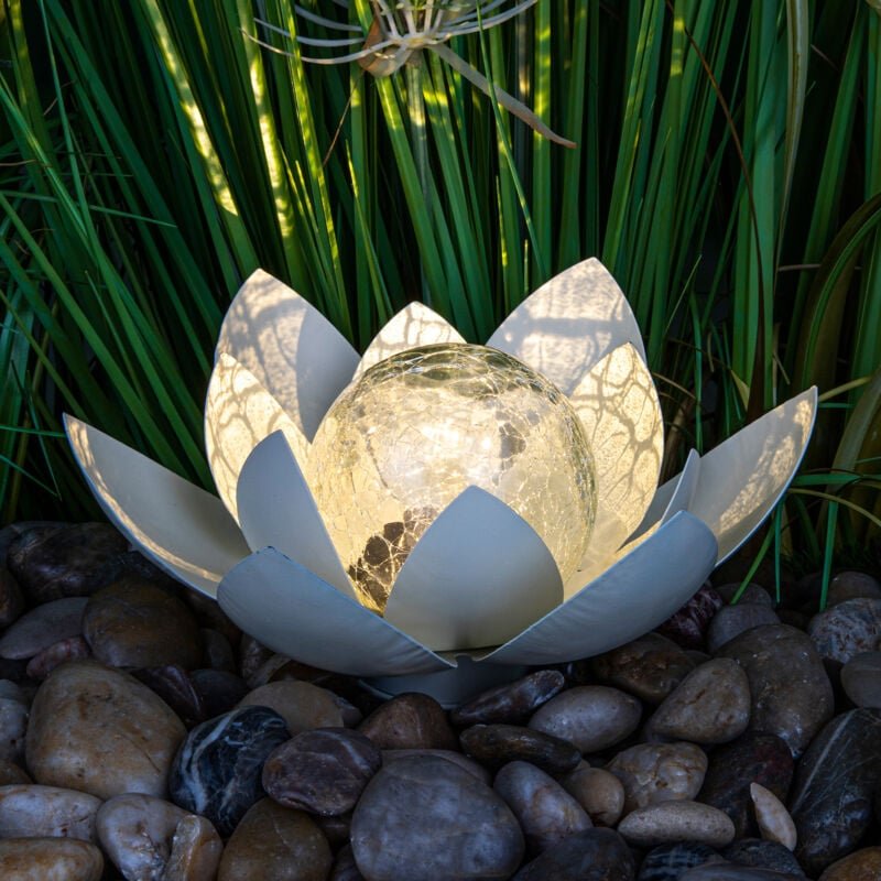 LED Solar Lotusblüte mit Crackleglas Kugel - 25 x 11 cm - Deko Kugelleuchte für den Garten - Outdoor Gartenkugel Dekoleu...