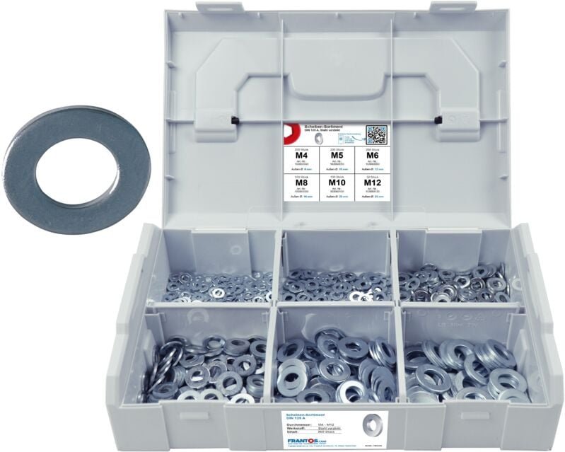 FRANTOS L-BOXX Mini 900 tlg. Unterlegscheiben DIN 125 A Sortiment Set (Stahl verzinkt)