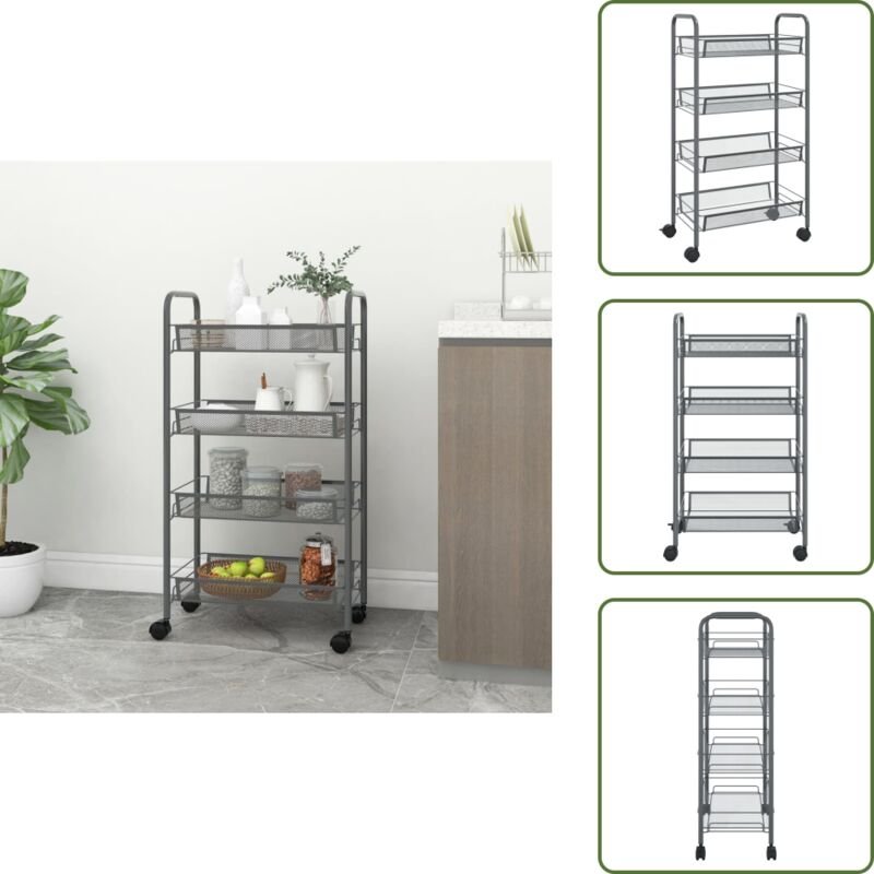 Küchenwagen 4 Etagen Grau 46x26x85 cm Eisen - Küchenwagen - Rollwagen - Lagerung - Organisation - Haushalt