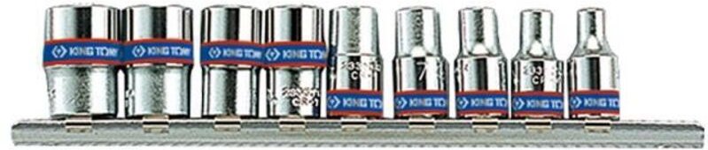 KING TONY 1/4"-Steckschlüsselsatz, 9-teilig, kurz, 6-kant, 4–13 mm, verchromt, auf Schiene