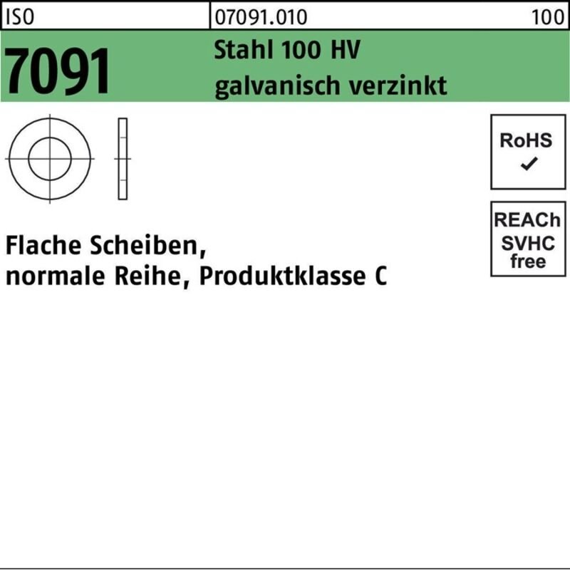 Unterlegscheibe ISO 7091 6 Stahl 100 HV galvanisch verzinkt