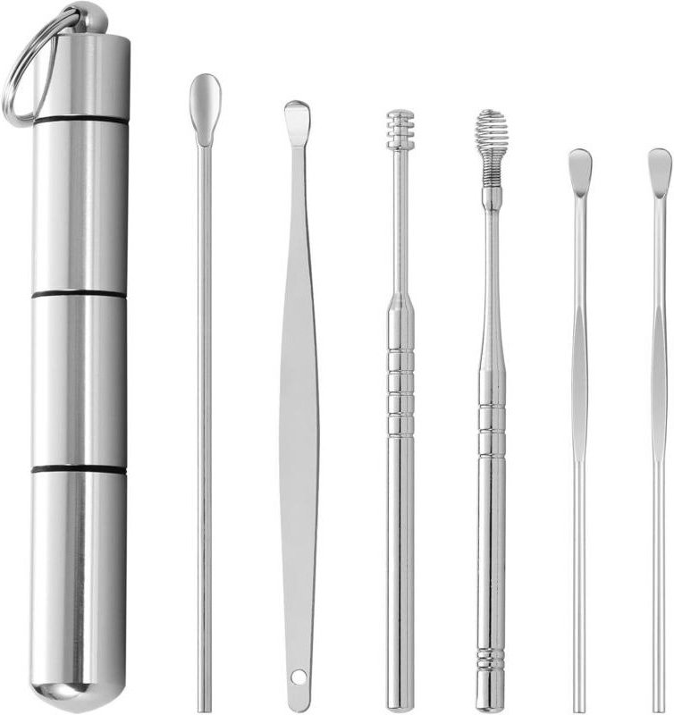 KZQ - Kit per la rimozione del cerume cucchiaini in acciaio inossidabile, strumento portatile per la rimozione del cerum...