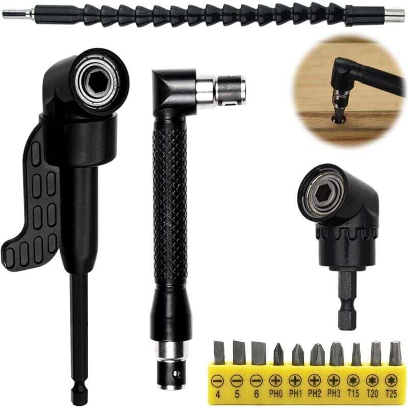 Kit di avvitatori angolari da 14 pezzi, cacciavite flessibile a 105°, prolunga flessibile per trapano, punte per cacciav...