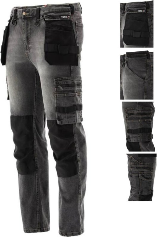 Pantaloni da lavoro, jeans elasticizzati, grigio/nero, taglia XL