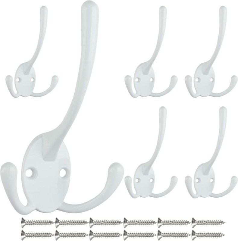 Set mit 6 großen, robusten, dreizinkigen Wandhaken mit 12 rustikalen Doppelschrauben im Retro-Stil für dicke Mäntel und ...