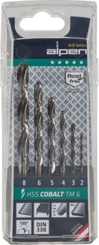 Alpen - hss Cobalt Spiralbohrer kurz 2 - 8 mm 6-tlg Satz in Kunststoffkassette