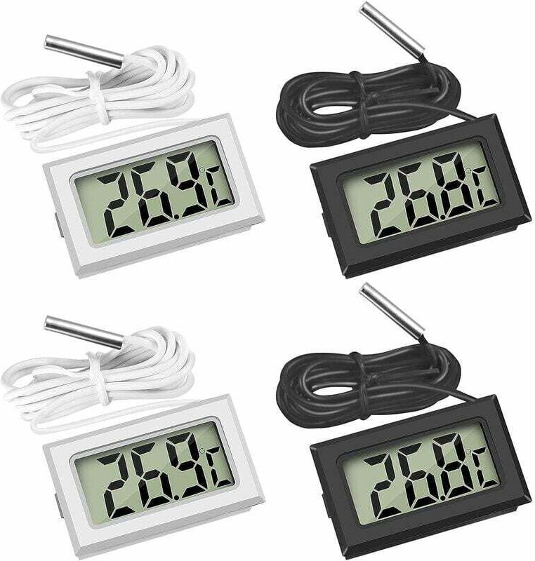 Dolaso - Mini-Digital-LCD-Temperaturthermometer mit Temperaturfühler-Sensortester, Guazhuni (2X Schwarz 2X Weiß)