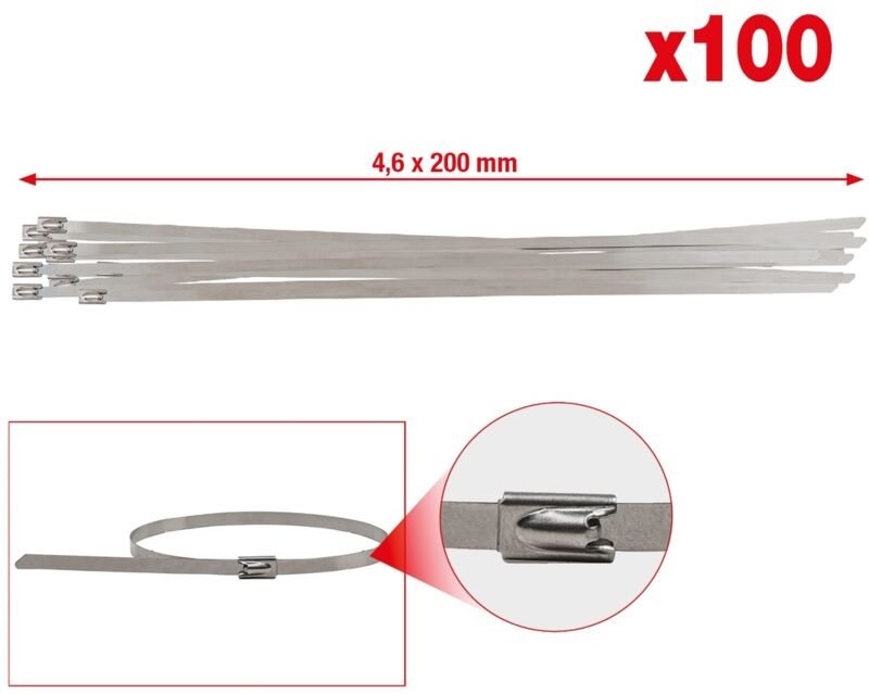 Edelstahl Kabelbinder mit Kugelverschluss, 4,6x200mm, 100 Stück
