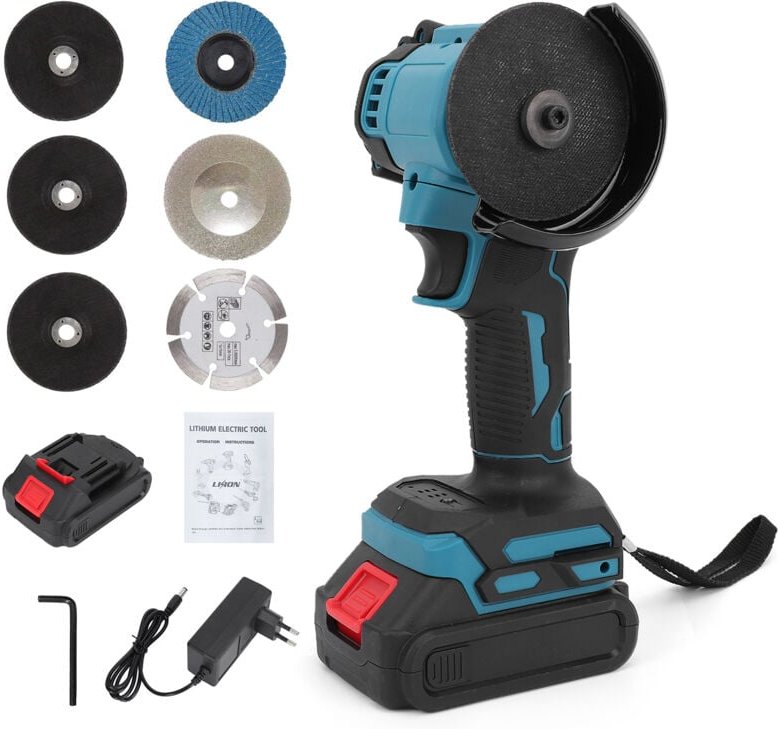 Ej.life - Mini-Akku-Winkelschleifer mit 2 x 1300 mAh Akkus, 21 v Werkzeug, 75 mm Schleifblattdurchmesser, 4 Trennscheibe...