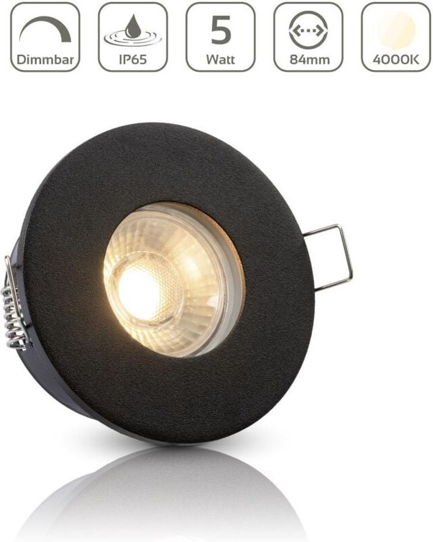 Einbauspot IP65 rund - Farbe: Schwarz - LED Leuchtmittel: GU10 5W neutralweiß dimmbar