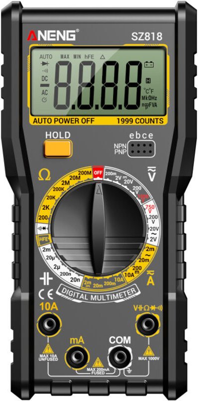 Multimetro digitale a selezione automatica della portata, 1999 conteggi, misura tensione CA/CC, corrente, resistenza
