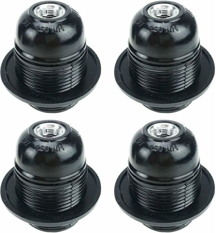Schwarze E27-Schraube, E27-Lampenfassung, 4 Stück E27-Fassung, E27-Sockelbirne, solide Glühbirnenfassung, schwarzer Sock...