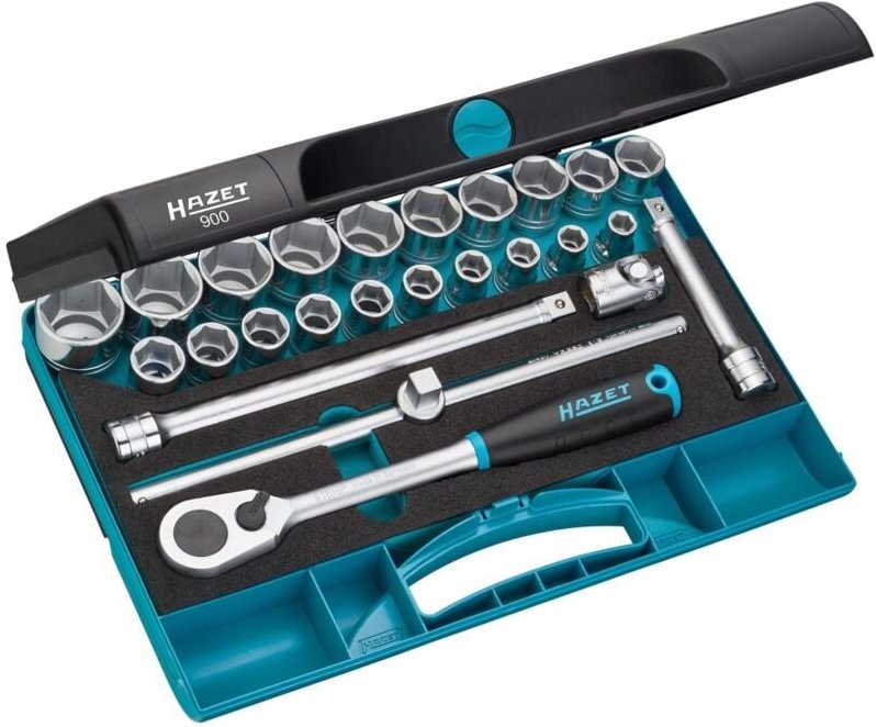 Steckschlüssel Satz, Vierkant hohl 12,5 mm (1/2), Außen-Sechskant-Tractionsprofil, Anzahl Werkzeuge: 25, Art.Nr. 900 - H...