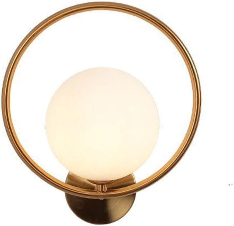 150 mm weiße Glaskugel-Wandleuchte, weiße Glaskugel mit goldfarbenem Messingsockel, Nachttisch-Wandleuchte [Energieklass...
