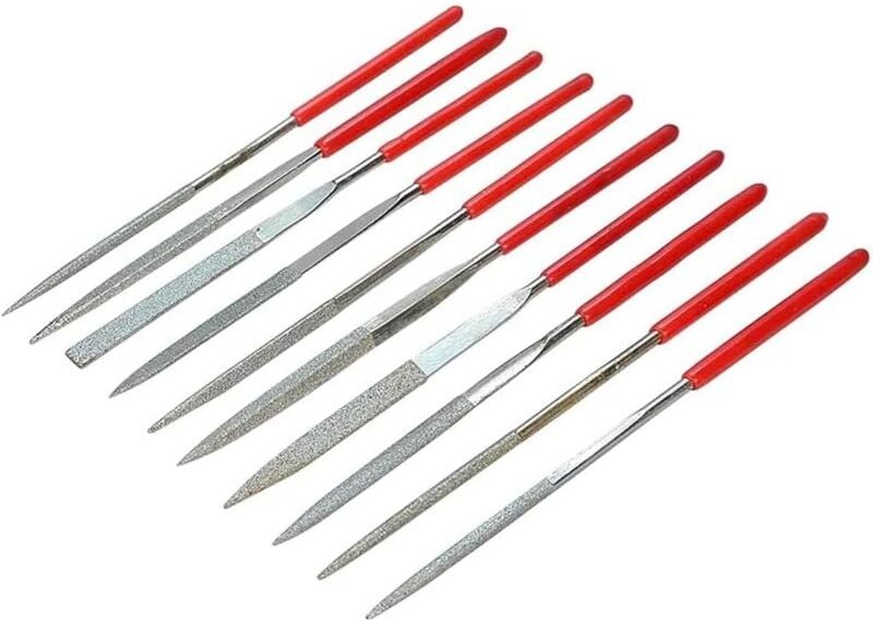 Thumbnail - 10 Stück sortierte Mini-Diamant-Nadelfeilen mit 2 x 100 mm Schaft, Mehrzweck-Diamantfeilen-Set, Metallfeile für Juwelier...