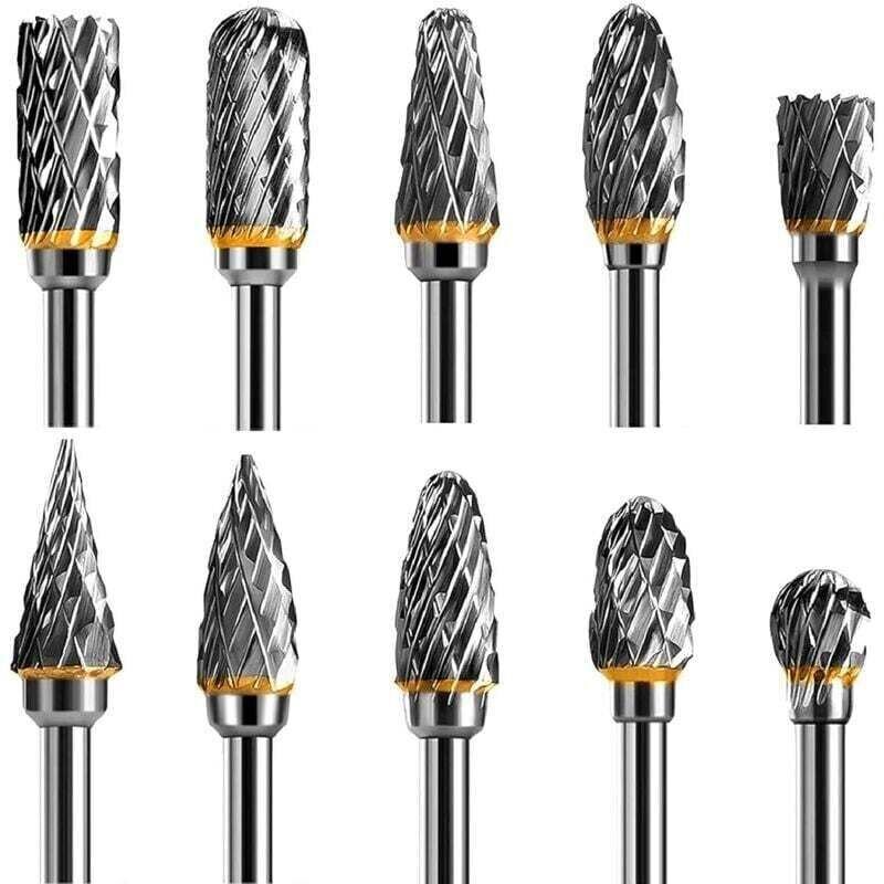 ZVD-Rotationsfräser-Set aus Wolframkarbidstahl, zweischneidig, für Rotationswerkzeuge, 10 Stück, 1/8-Zoll-Schaft für Rot...